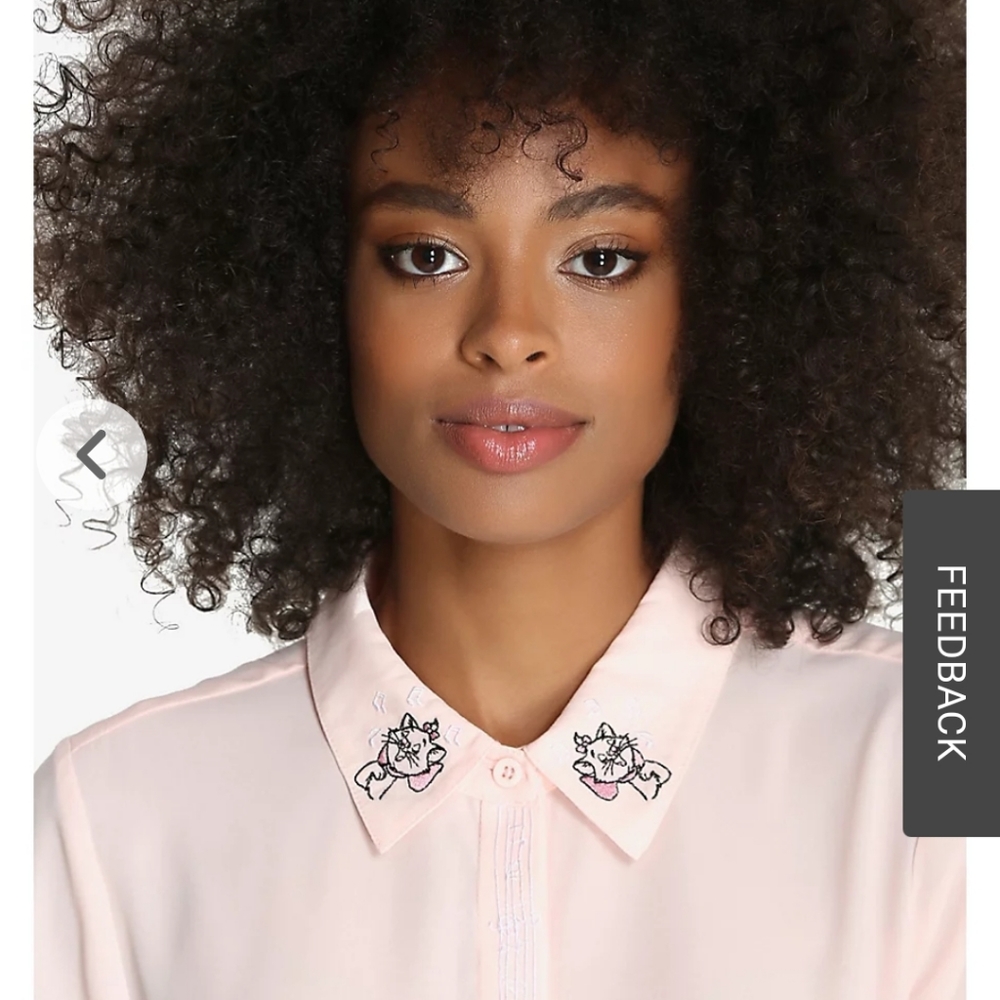 BoxLunch Exclusive Embroidered Disney Marie aristrocats button up pink blouse XS